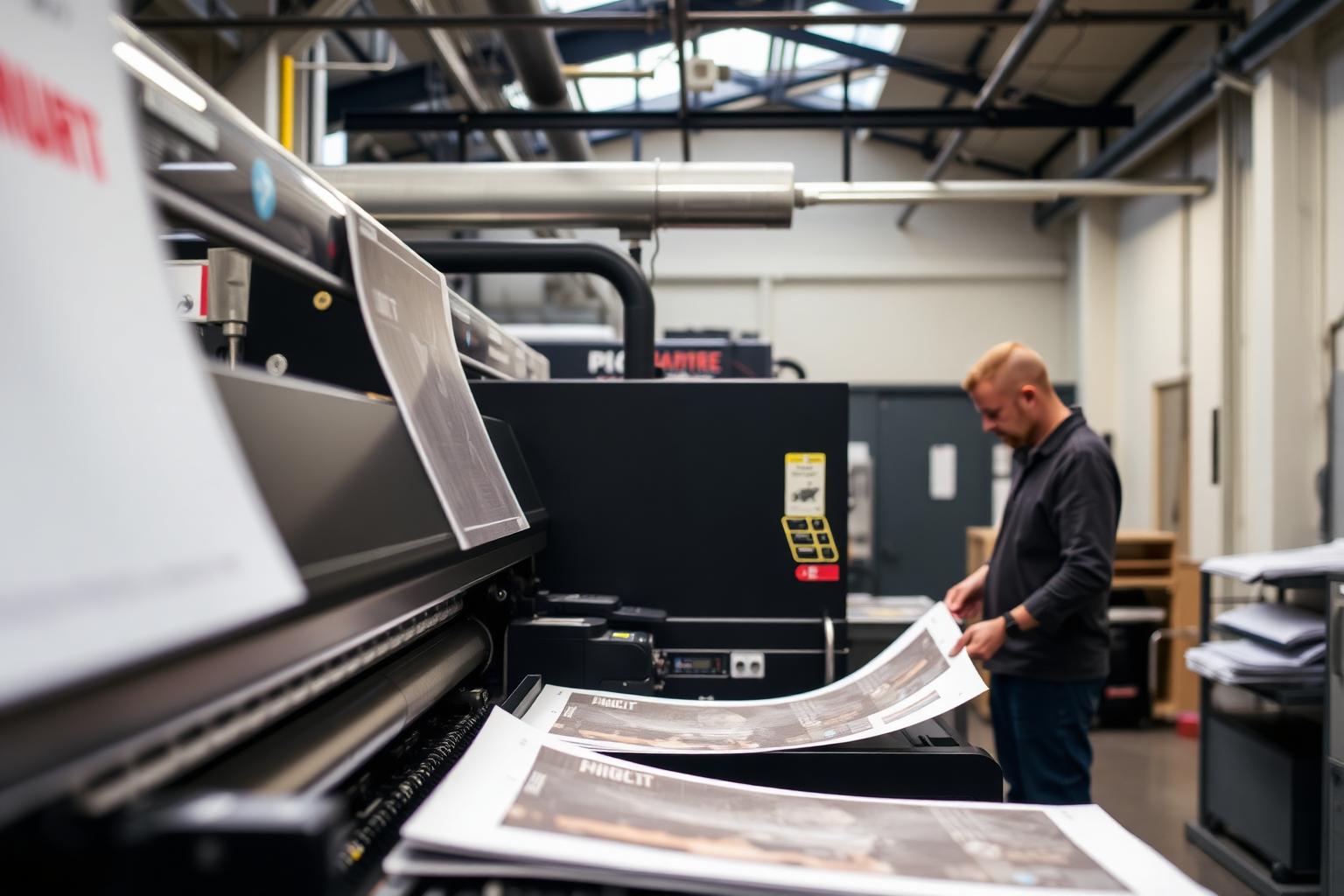 UK print and packaging factory with printing presses running a production order