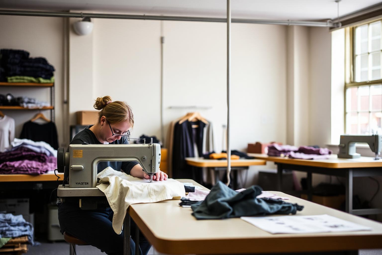 UK textile and garment manufacturer with industrial sewing machines and fabric rolls